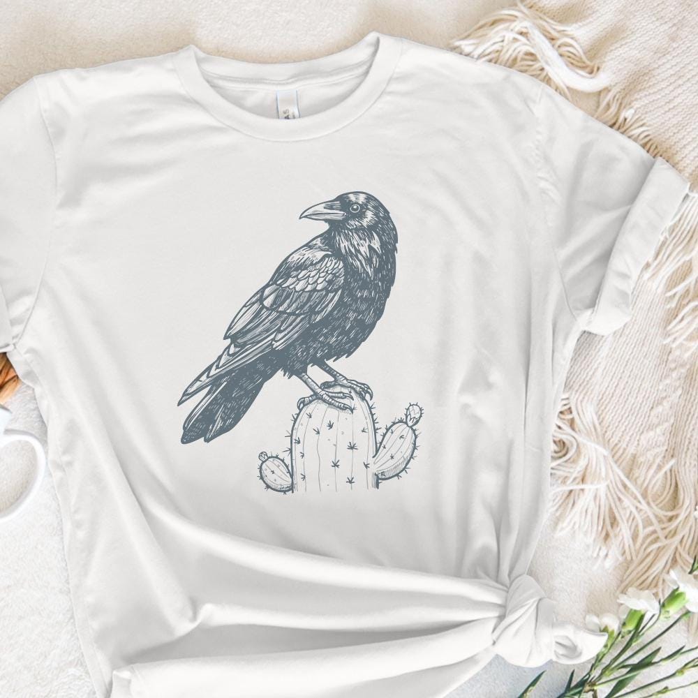 Cactus Crow PNG Digital Download, Retro Vintage Clip Art - 300 DPI Design