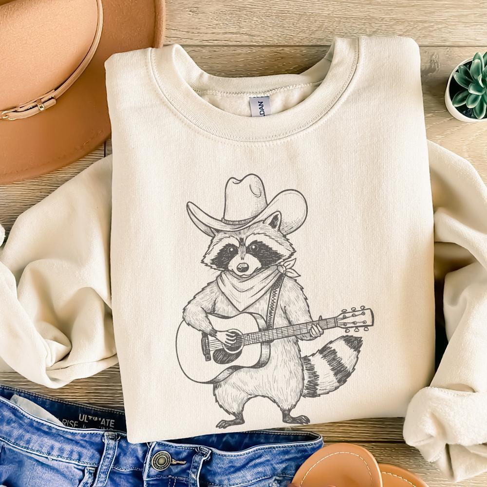 Raccoon Cowboy PNG, Vintage Cowboy Art - 300 DPI Design for T-Shirt