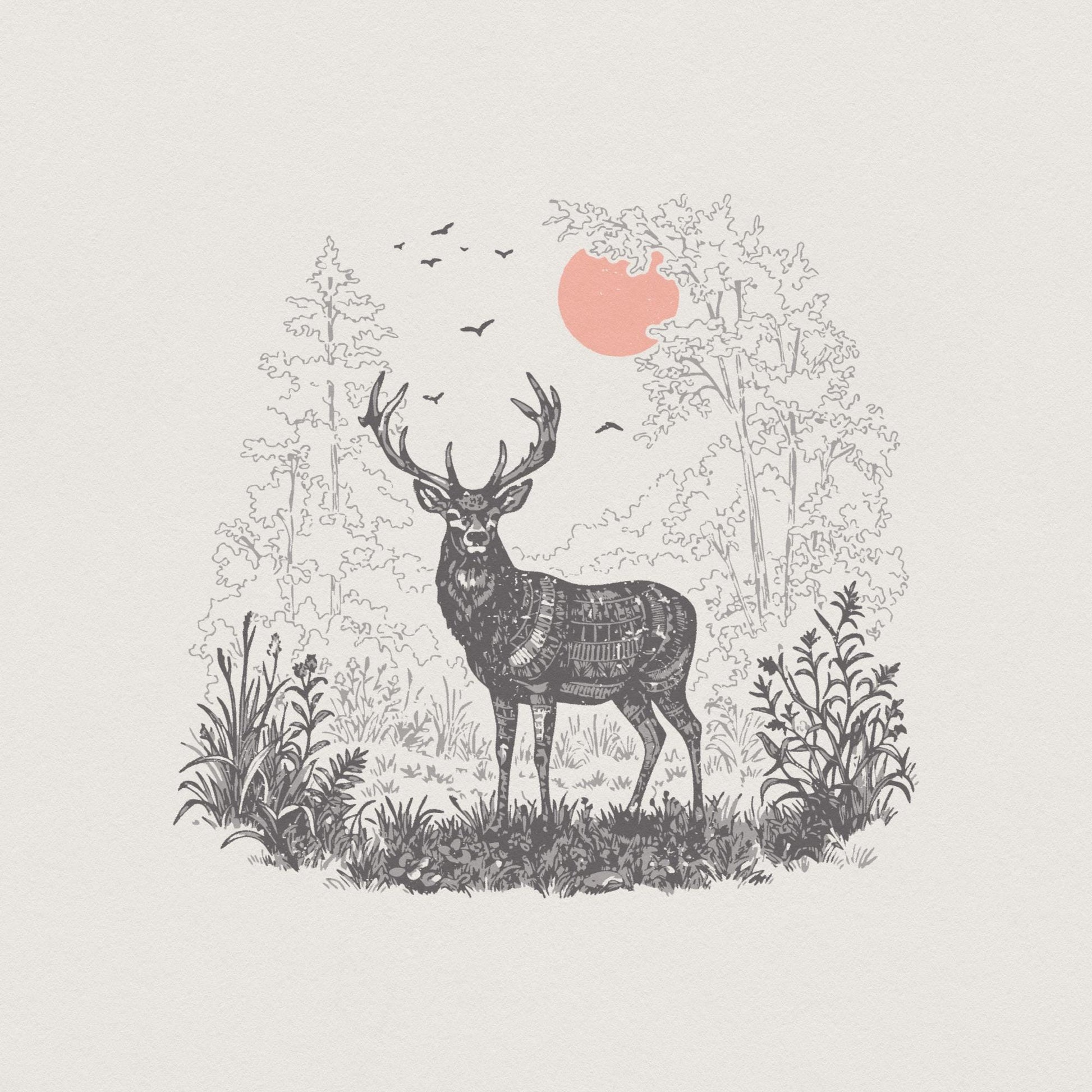 Majestic Deer PNG, Deer Sublimation Print - 300 DPI Design for T-Shirt