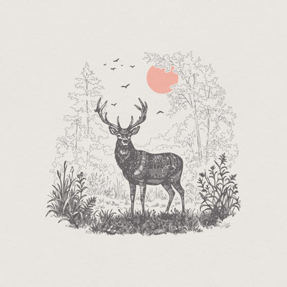 Majestic Deer PNG, Deer Sublimation Print - 300 DPI Design for T-Shirt