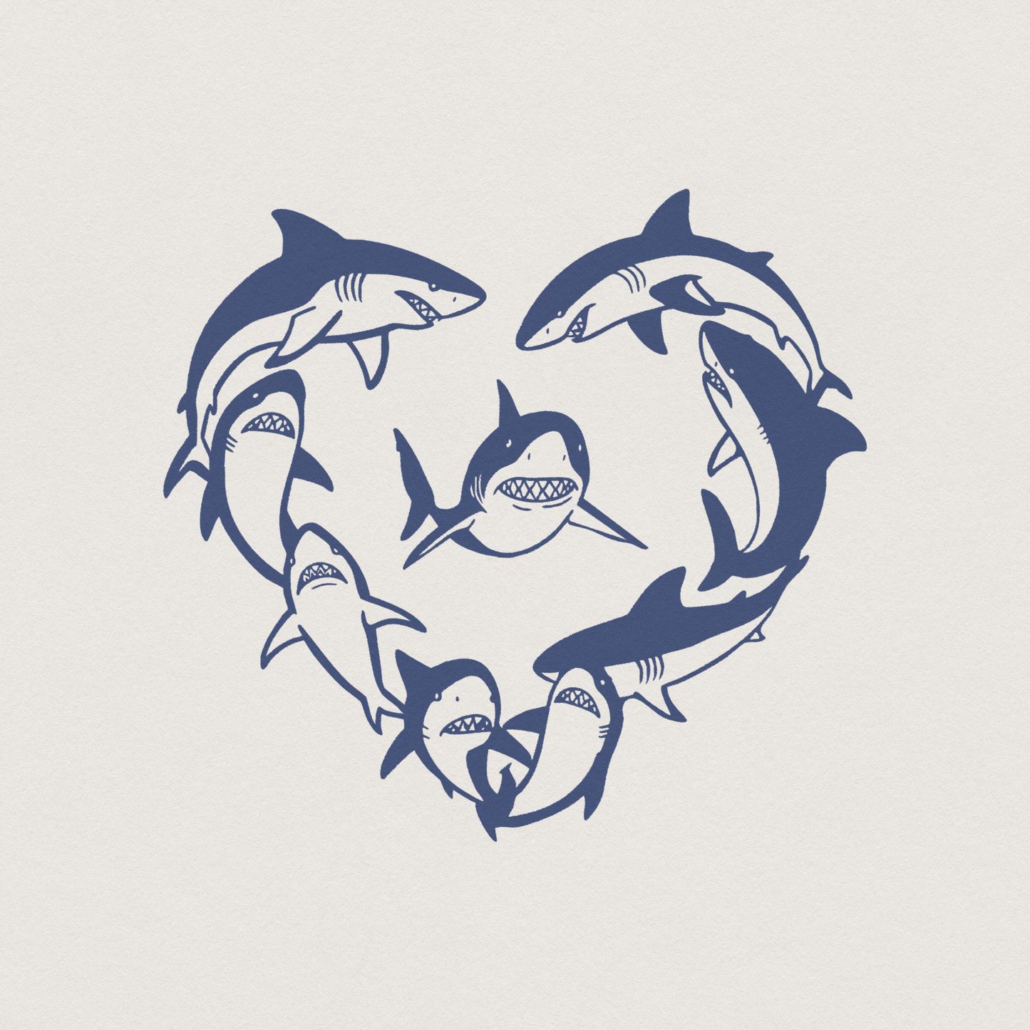 Ocean Theme Heart Shark PNG, Shark Clipart Design - 300 DPI Design for