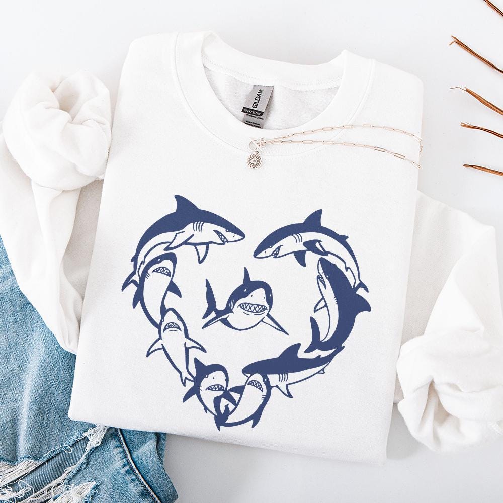 Ocean Theme Heart Shark PNG, Shark Clipart Design - 300 DPI Design for