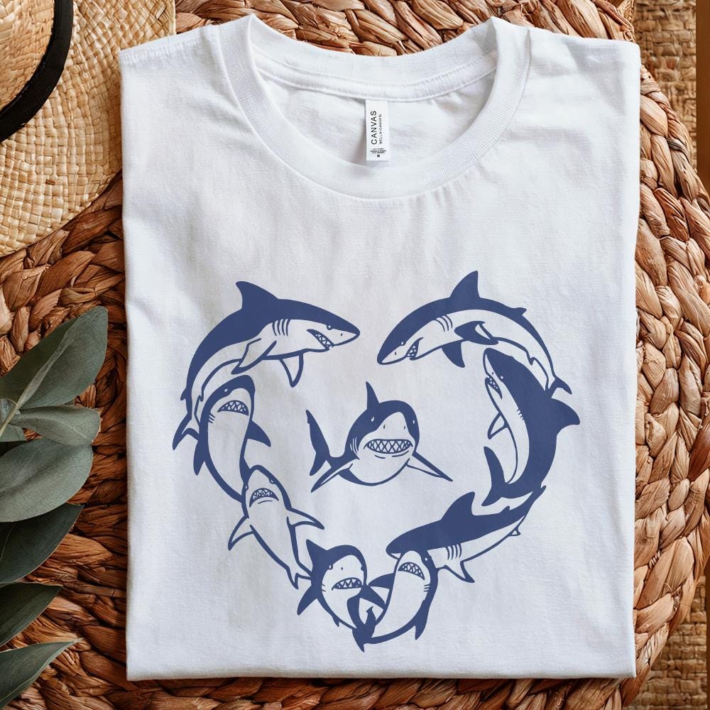Ocean Theme Heart Shark PNG, Shark Clipart Design - 300 DPI Design for
