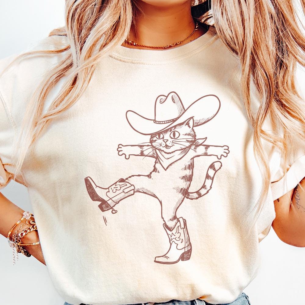 Funny Cat Design Png, Western Cowboy Cat - 300 DPI Design for T-Shirt