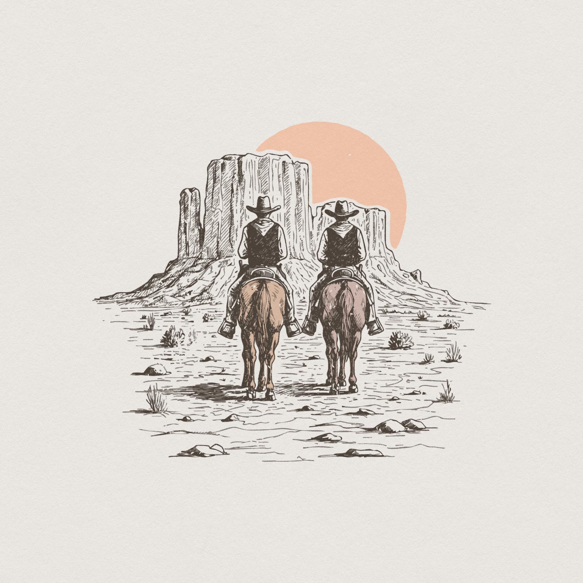 Trendy Western PNG Digital Download, Cowboy Desert Illustration - 300 DPI