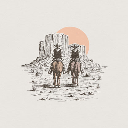 Trendy Western PNG Digital Download, Cowboy Desert Illustration - 300 DPI