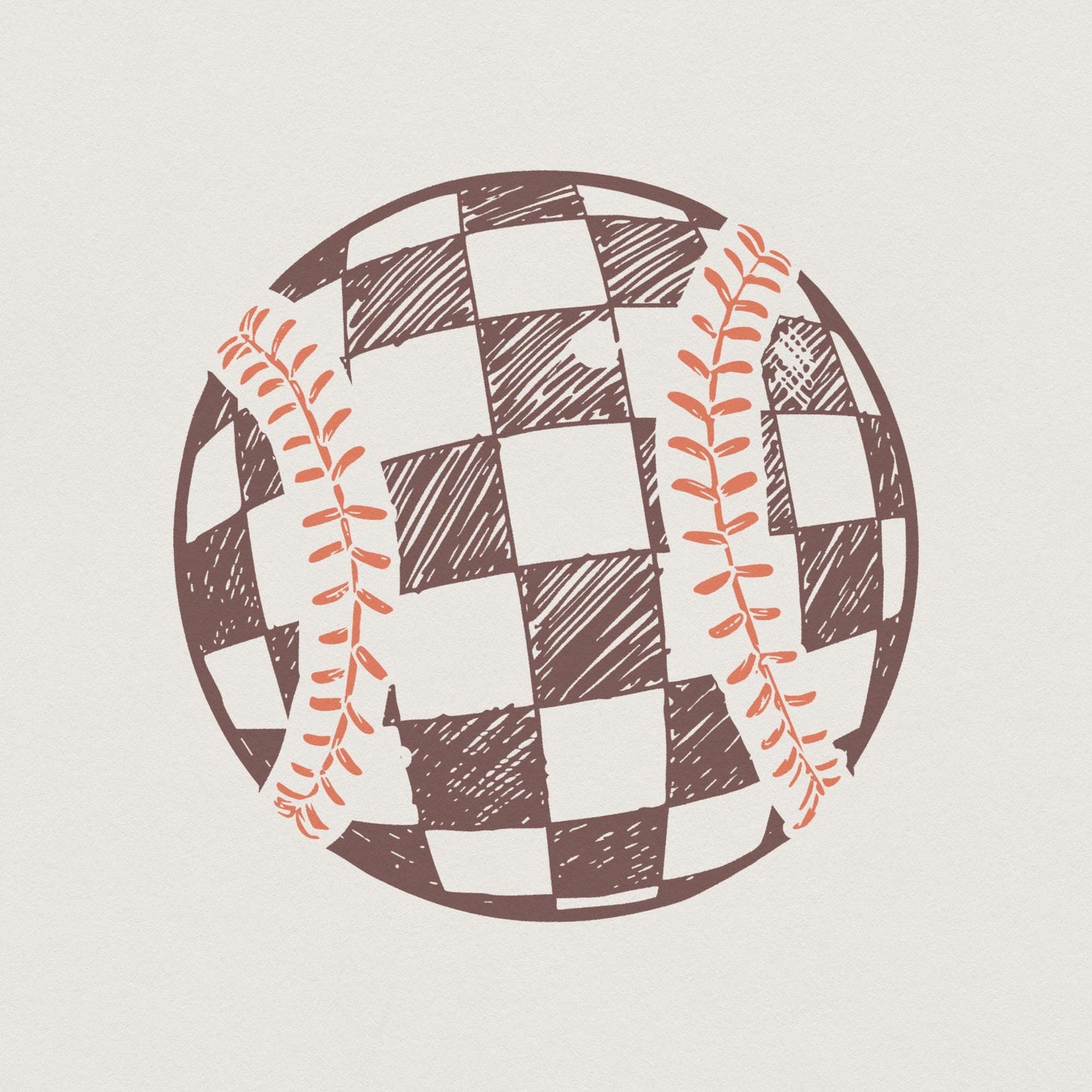Retro Baseball PNG, Checkered Baseball Clipart - 300 DPI Design for T-Shirt