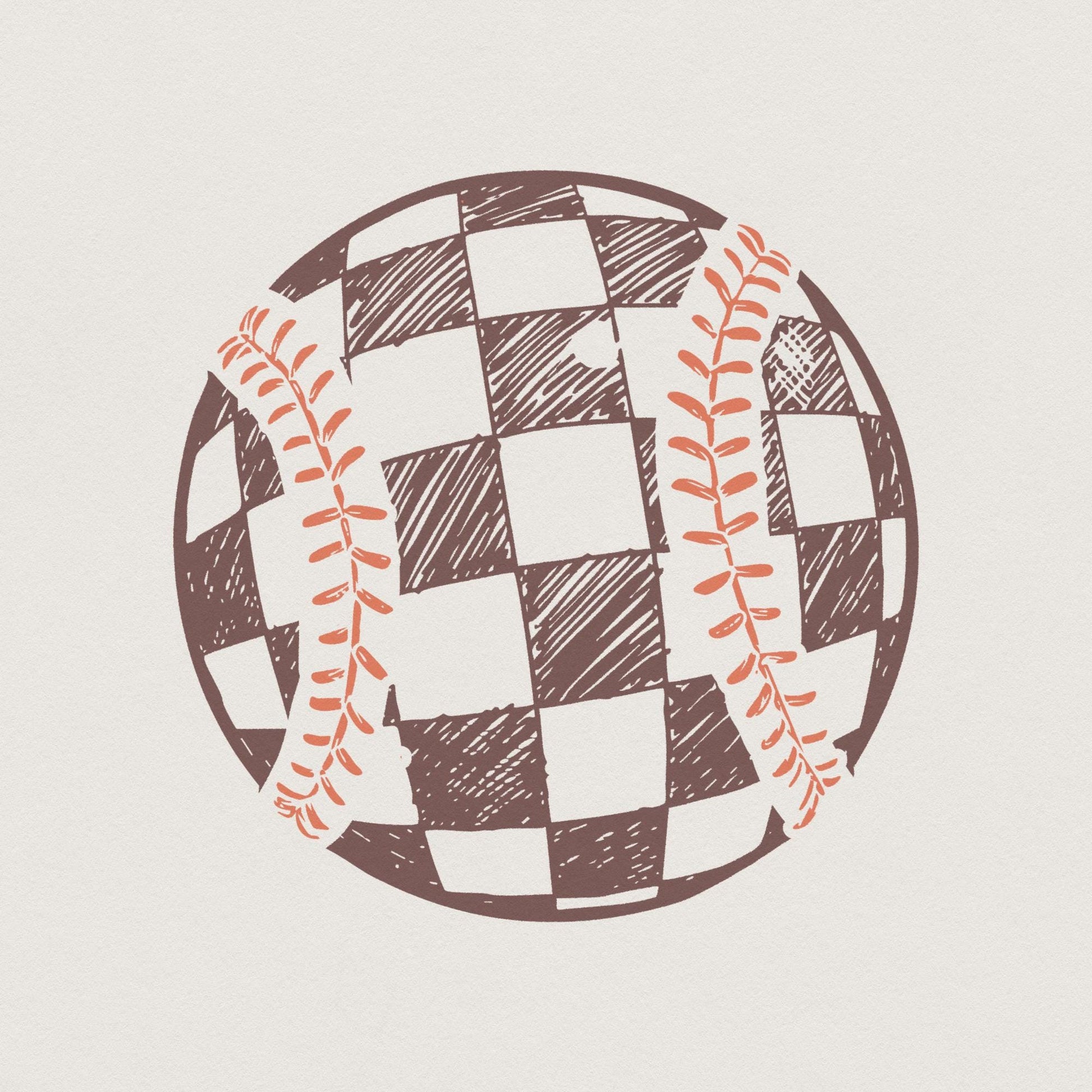 Retro Baseball PNG, Checkered Baseball Clipart - 300 DPI Design for T-Shirt