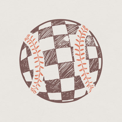 Retro Baseball PNG, Checkered Baseball Clipart - 300 DPI Design for T-Shirt