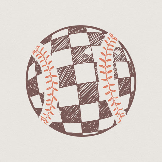 Retro Baseball PNG, Checkered Baseball Clipart - 300 DPI Design for T-Shirt