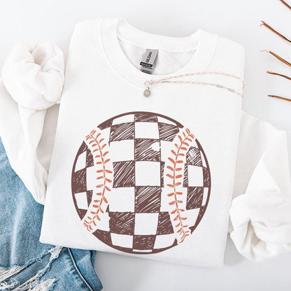 Retro Baseball PNG, Checkered Baseball Clipart - 300 DPI Design for T-Shirt