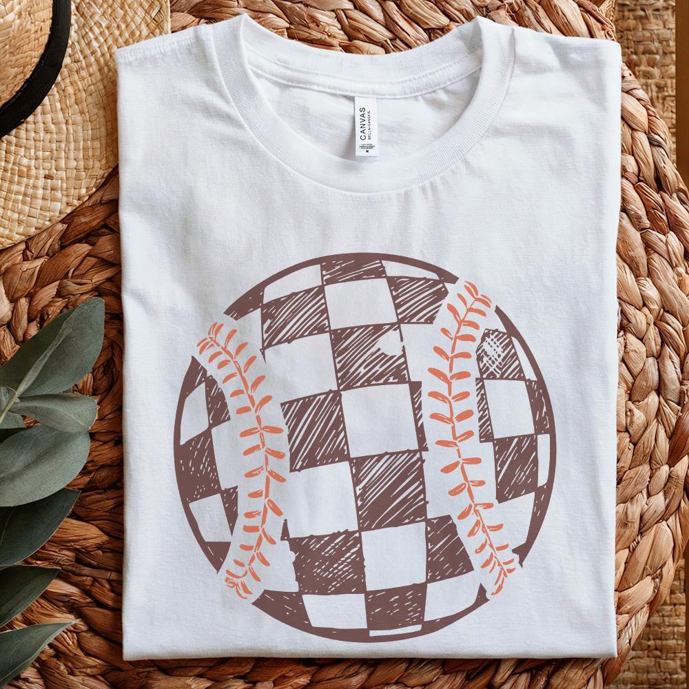 Retro Baseball PNG, Checkered Baseball Clipart - 300 DPI Design for T-Shirt
