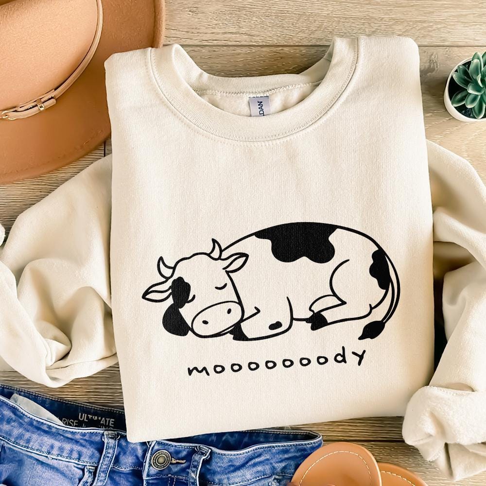 Moody Cow png, Sleepy Cow PNG - 300 DPI Design for T-Shirt