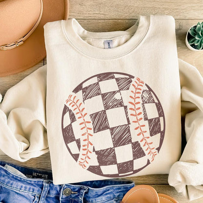 Retro Baseball PNG, Checkered Baseball Clipart - 300 DPI Design for T-Shirt