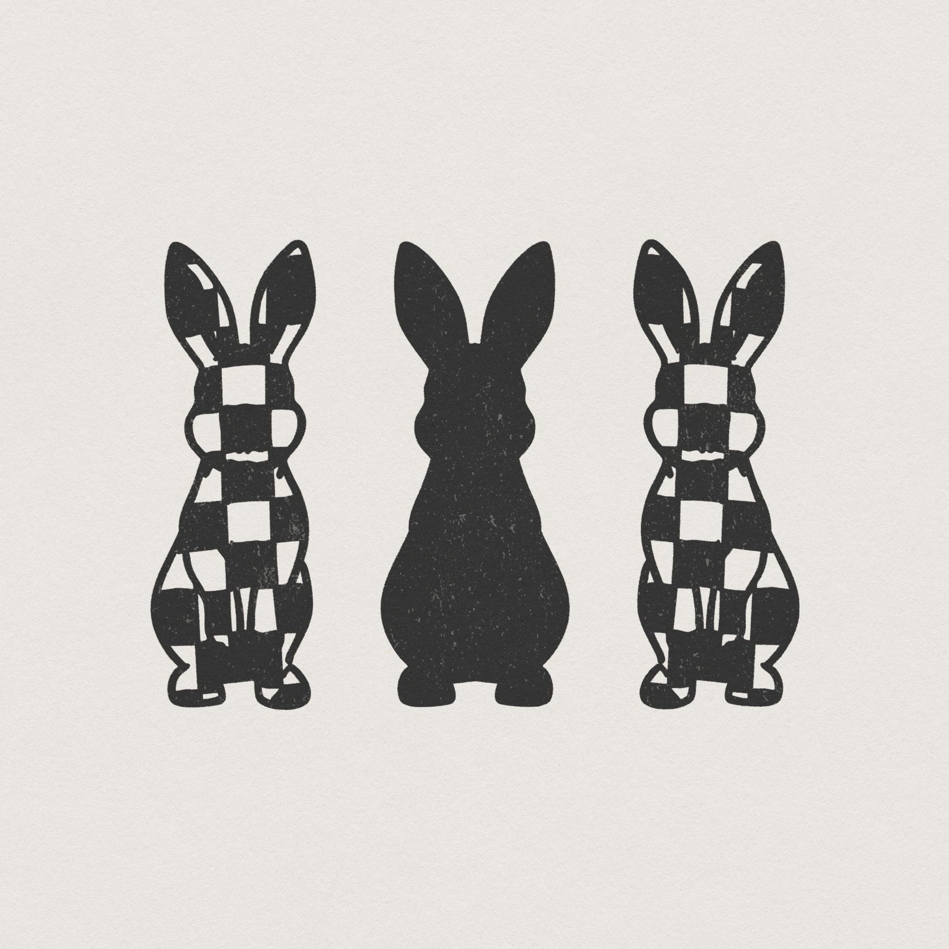 Checkered Grunge Easter Bunnies PNG, Distressed Sublimation File - 300