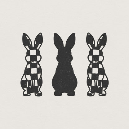 Checkered Grunge Easter Bunnies PNG, Distressed Sublimation File - 300