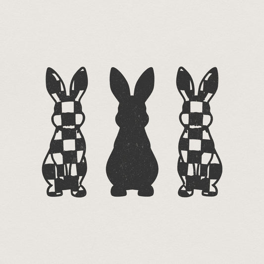 Checkered Grunge Easter Bunnies PNG, Distressed Sublimation File - 300