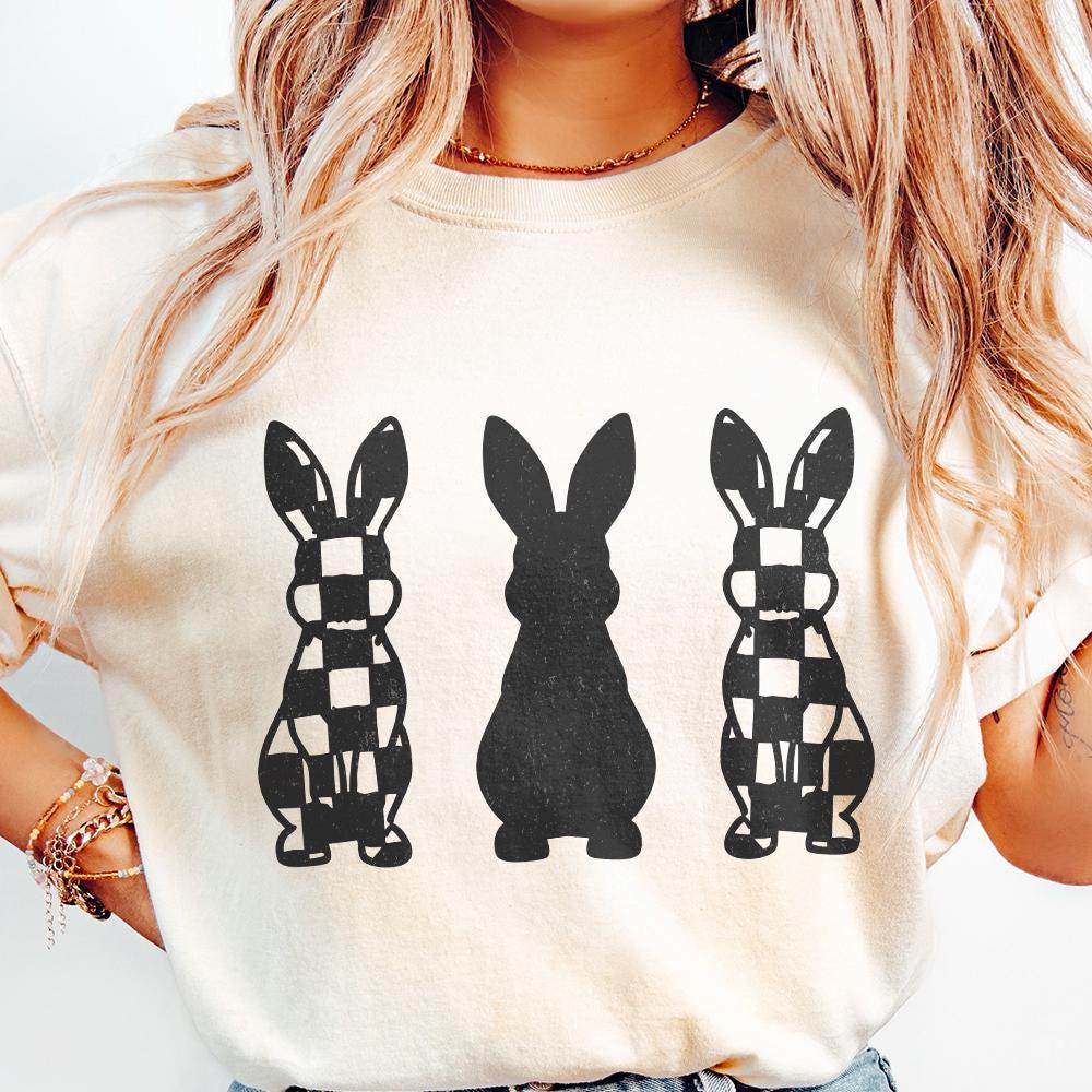 Checkered Grunge Easter Bunnies PNG, Distressed Sublimation File - 300