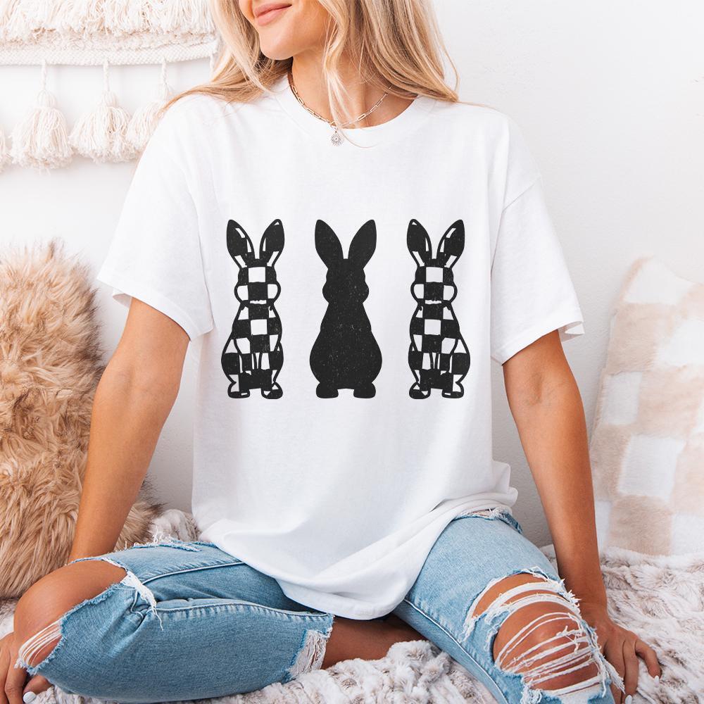 Checkered Grunge Easter Bunnies PNG, Distressed Sublimation File - 300