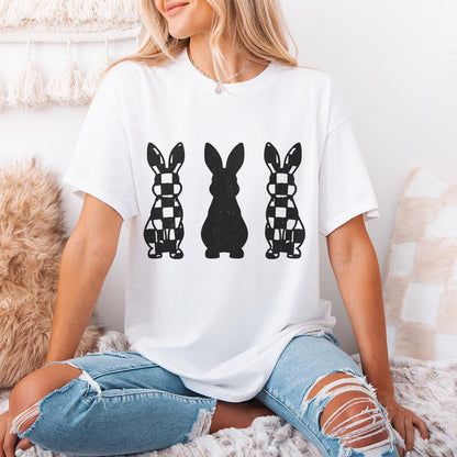 Checkered Grunge Easter Bunnies PNG, Distressed Sublimation File - 300