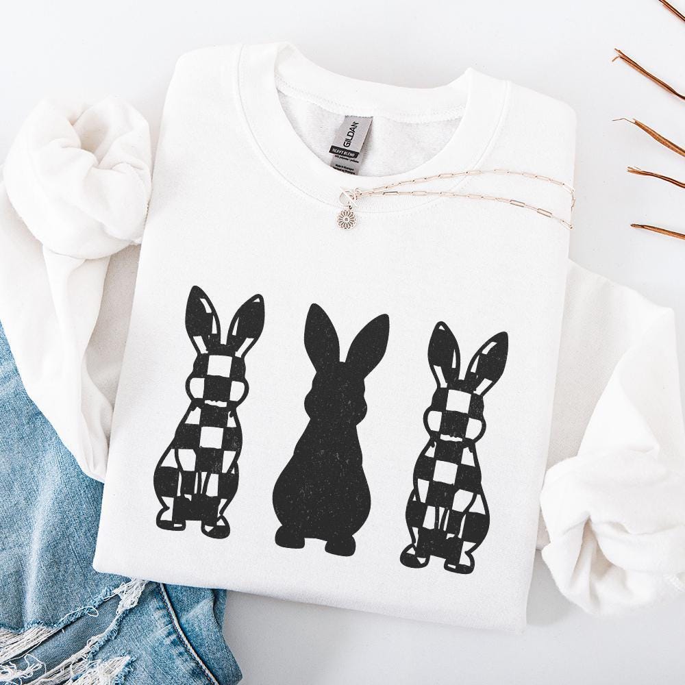Checkered Grunge Easter Bunnies PNG, Distressed Sublimation File - 300