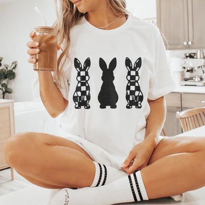 Checkered Grunge Easter Bunnies PNG, Distressed Sublimation File - 300