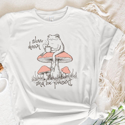 Slow Down Be Present PNG, Trendy Artsy Frog Mushroom Design - 300 DPI