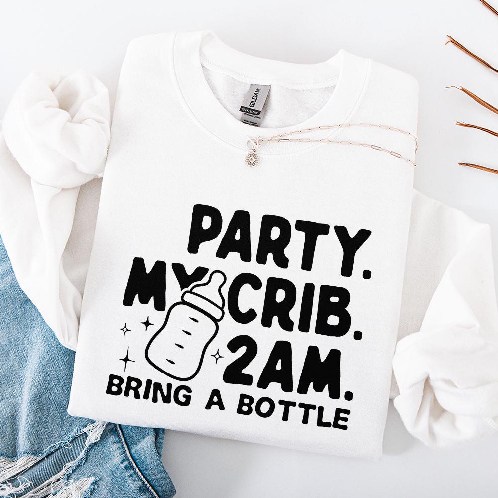 Party My Crib 2 AM Bring a Bottle, Funny Baby Onesie PNG File - 300 DPI