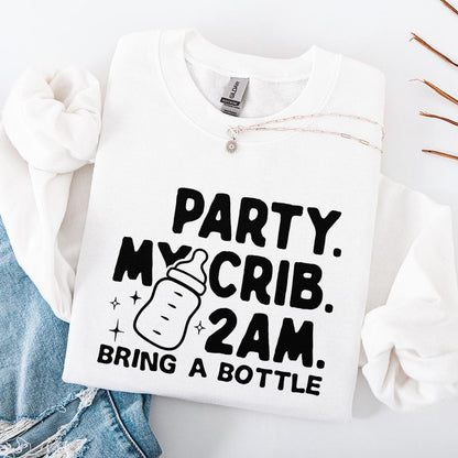 Party My Crib 2 AM Bring a Bottle, Funny Baby Onesie PNG File - 300 DPI