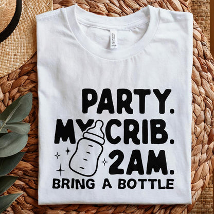 Party My Crib 2 AM Bring a Bottle, Funny Baby Onesie PNG File - 300 DPI