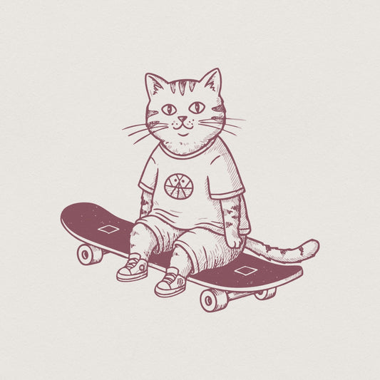 Cat Skateboard png, Skateboarding Cat PNG - 300 DPI Design for T-Shirt