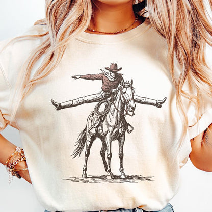 Wild Horse Cowboy Graphics PNG, Retro Western Sublimation - 300 DPI