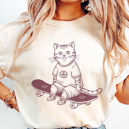 Cat Skateboard png, Skateboarding Cat PNG - 300 DPI Design for T-Shirt