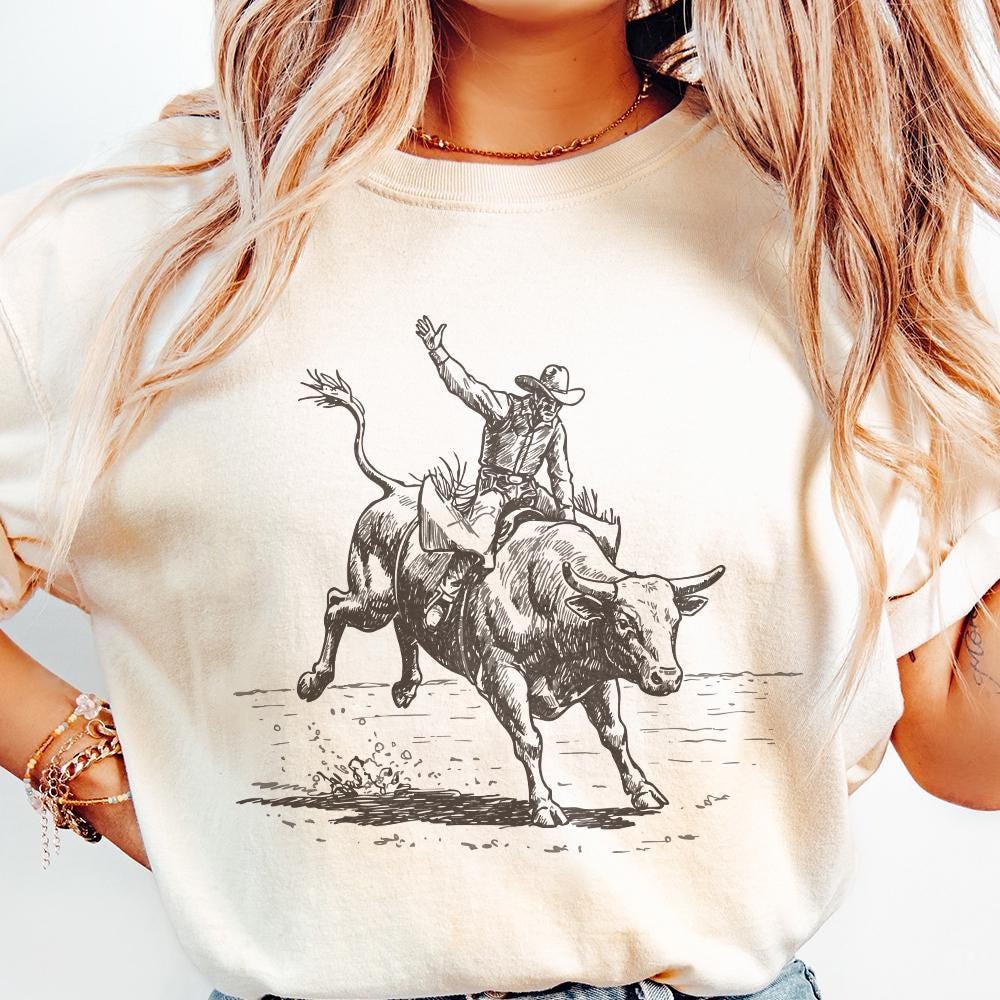 Western Rodeo PNG, Cowboy Bull Rider - 300 DPI Design for T-Shirt