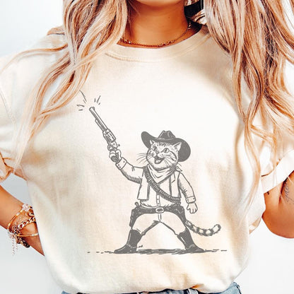 Cowboy Cat PNG, Retro Western Art - 300 DPI Design for T-Shirt