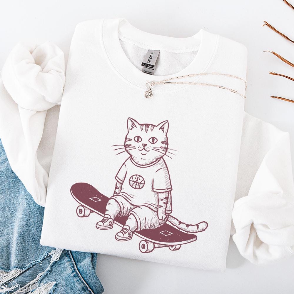 Cat Skateboard png, Skateboarding Cat PNG - 300 DPI Design for T-Shirt