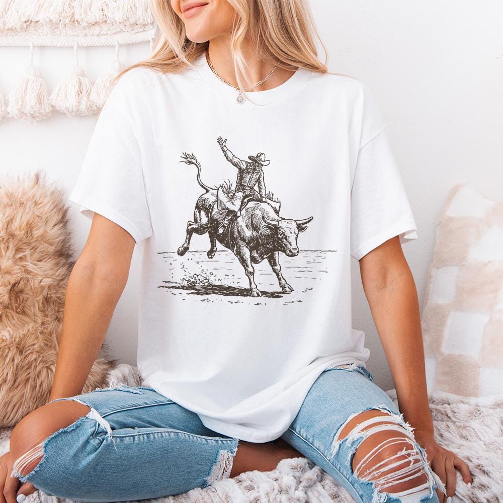 Western Rodeo PNG, Cowboy Bull Rider - 300 DPI Design for T-Shirt