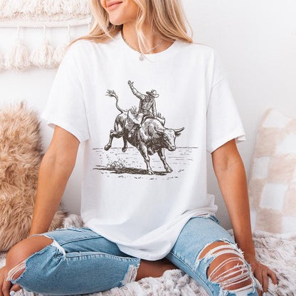 Western Rodeo PNG, Cowboy Bull Rider - 300 DPI Design for T-Shirt