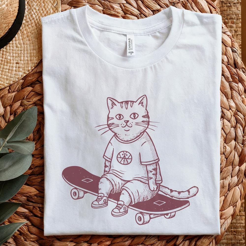 Cat Skateboard png, Skateboarding Cat PNG - 300 DPI Design for T-Shirt