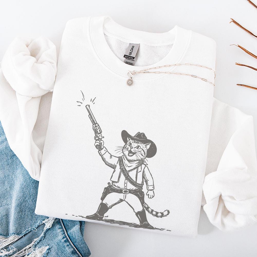 Cowboy Cat PNG, Retro Western Art - 300 DPI Design for T-Shirt