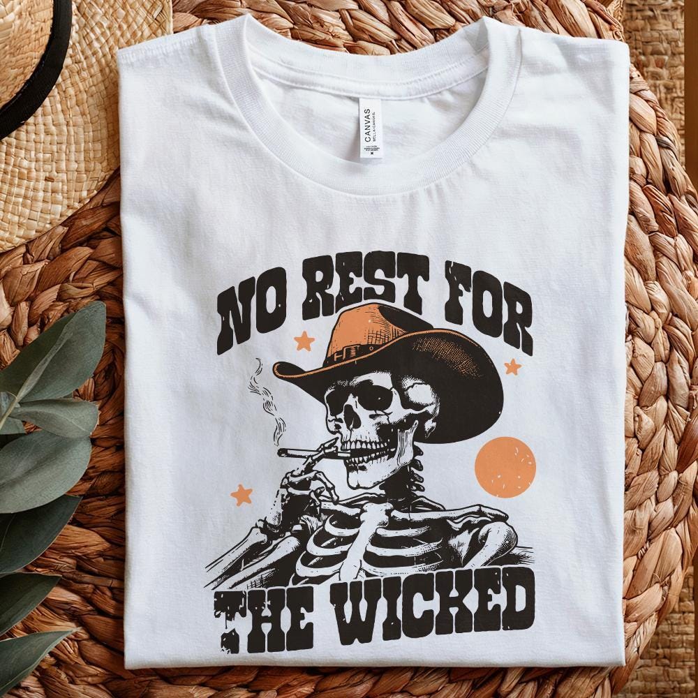 No Rest for the Wicked PNG, Western Cowboy Skull Design PNG - 300 DPI