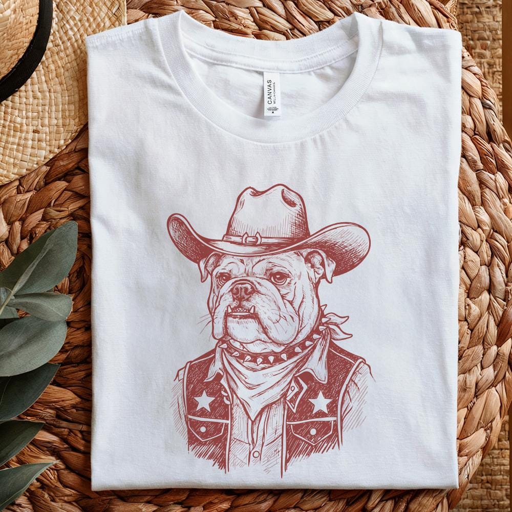 Cowboy Bulldog PNG, Western Dog Illustration - 300 DPI Design for T-Shirt