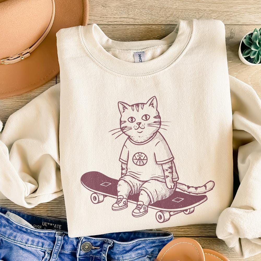 Cat Skateboard png, Skateboarding Cat PNG - 300 DPI Design for T-Shirt