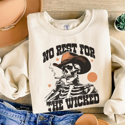 No Rest for the Wicked PNG, Western Cowboy Skull Design PNG - 300 DPI