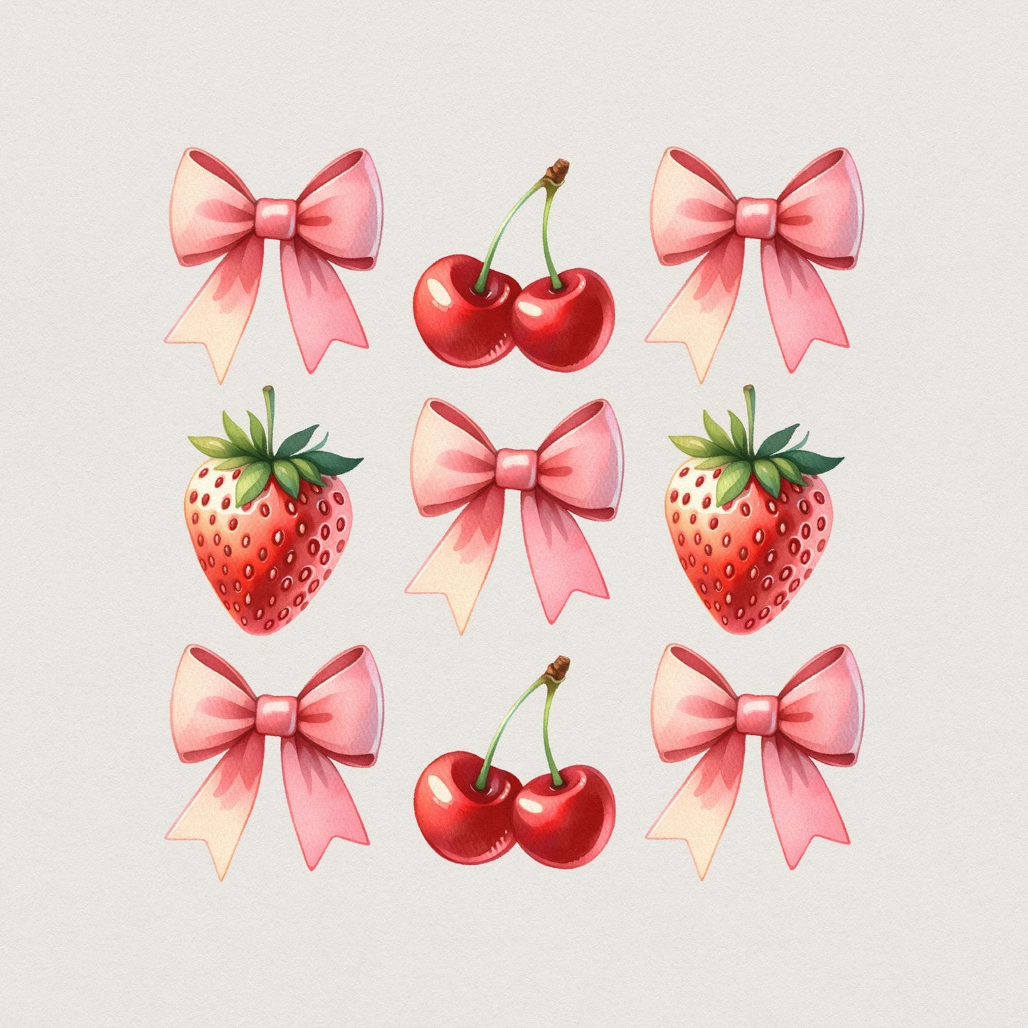 Coquette Cherry Bow PNG, Strawberry PNG Bundle - Coquette Pink Bows &