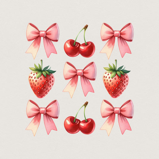Coquette Cherry Bow PNG, Strawberry PNG Bundle - Coquette Pink Bows &