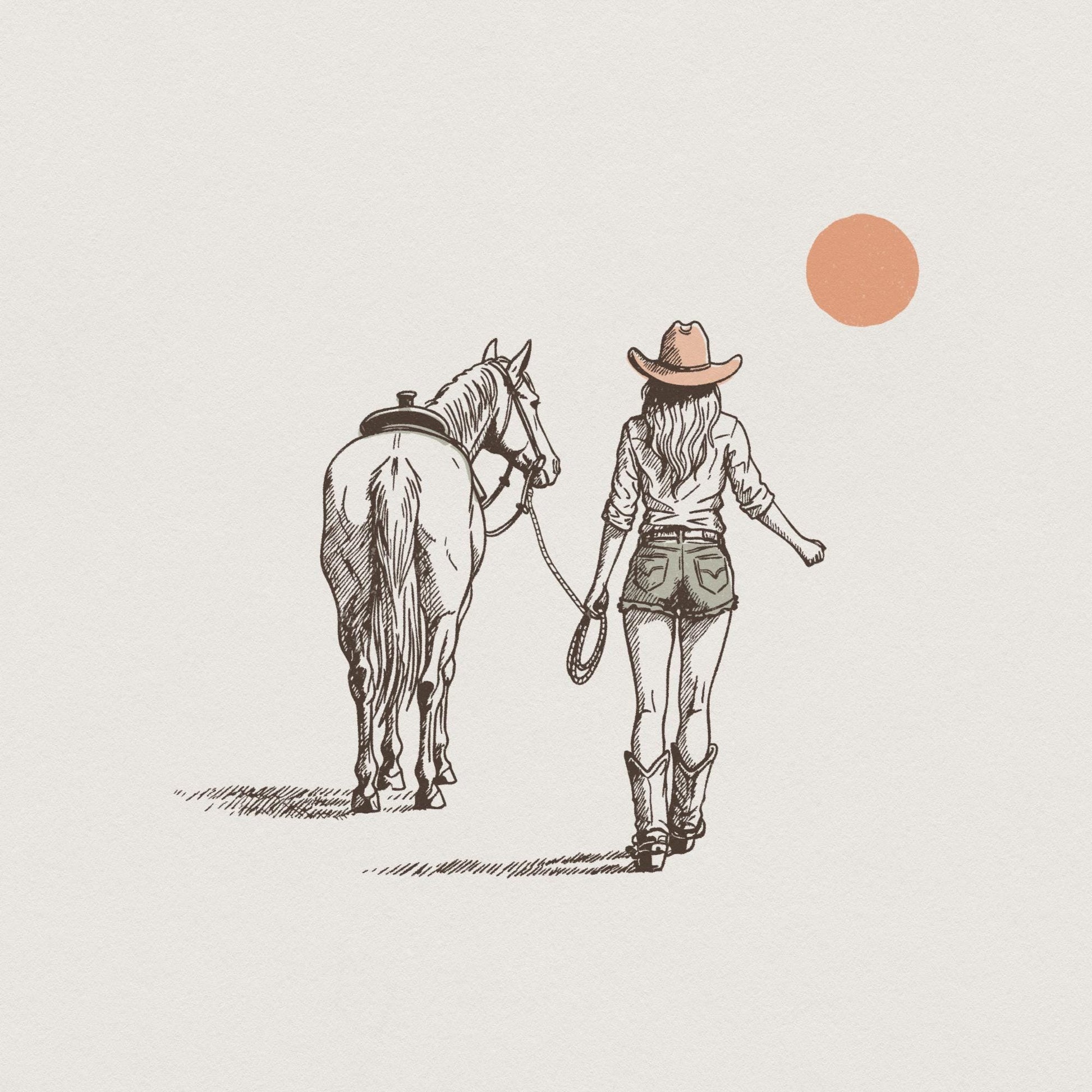 Retro Cowgirl png, Wild West Decor - 300 DPI Design for T-Shirt