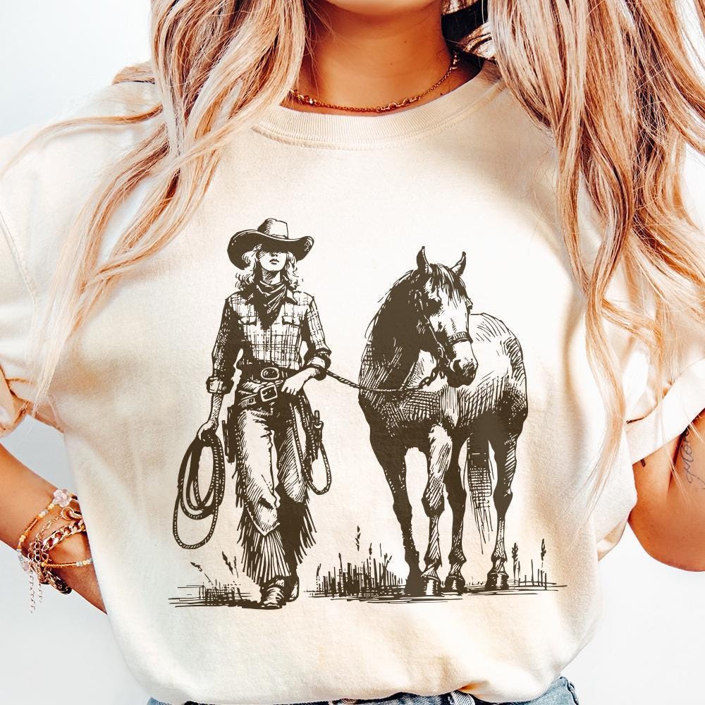 Cowgirl PNG, Western Desert Scene - 300 DPI Design for T-Shirt