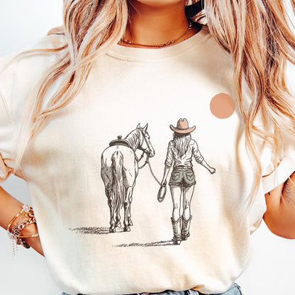 Retro Cowgirl png, Wild West Decor - 300 DPI Design for T-Shirt