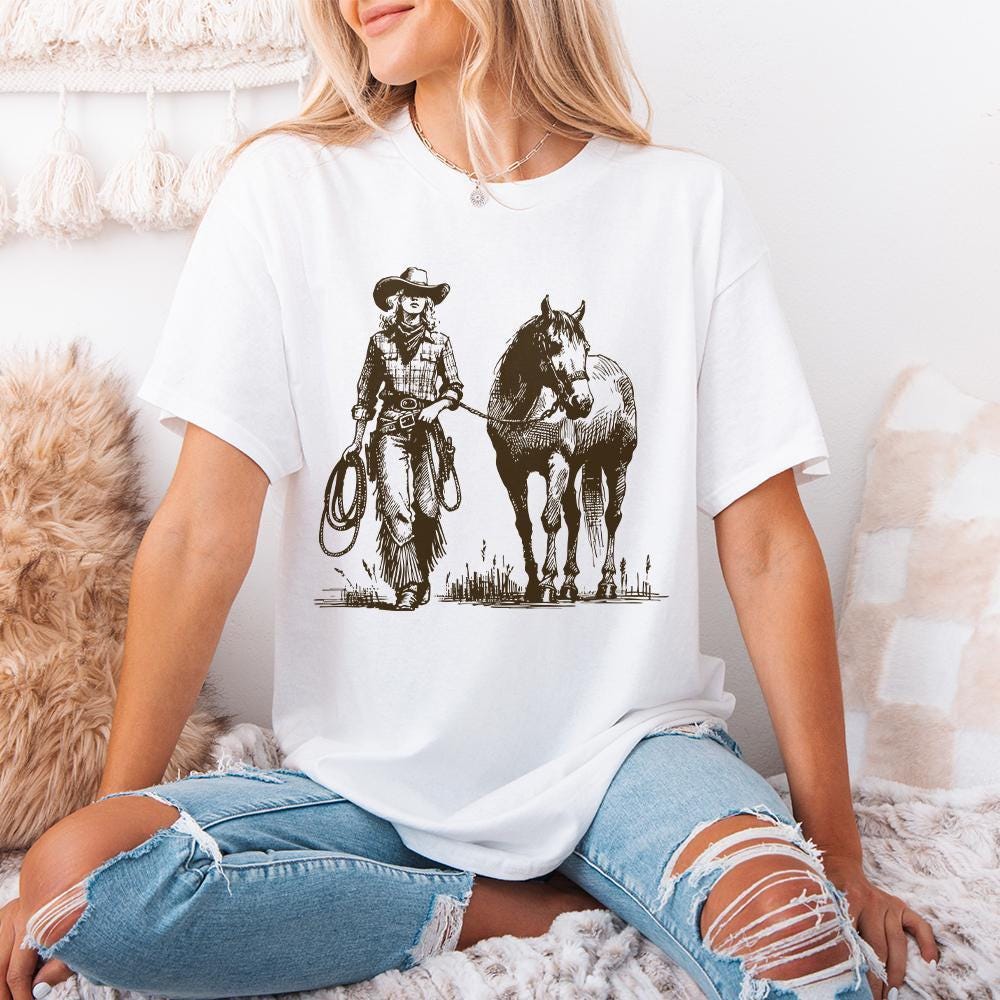 Cowgirl PNG, Western Desert Scene - 300 DPI Design for T-Shirt